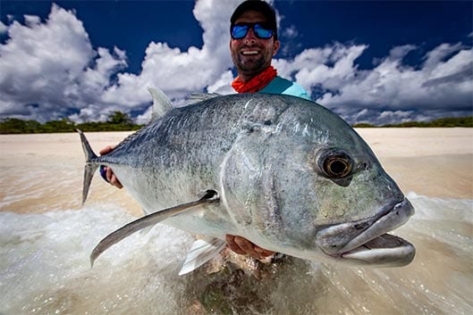 Drone Captures Big Fish Eat the Fly! Amazing GT Fly Fishing at Kanton Atoll